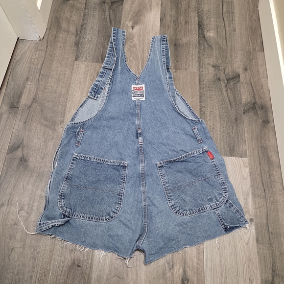Ikeda Vintage Denim Overalls Shorts 100% Cotton Distressed Y2K Workwear Romper - Picture 7 of 11